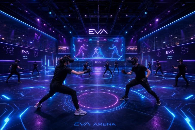 plongez dans eva, une arène immersive de 800 m² dédiée aux passionnés de combats en réalité virtuelle. vivez une expérience exclusive alliant technologie et adrénaline.