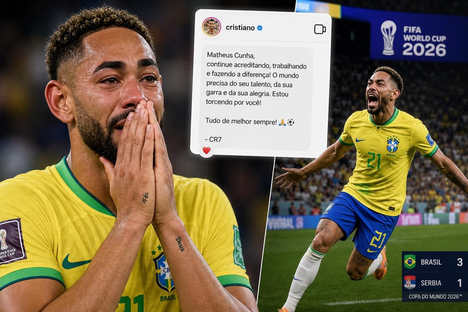 découvrez la réaction émouvante de matheus cunha, touché aux larmes, face au message plein de fierté de ronaldo.